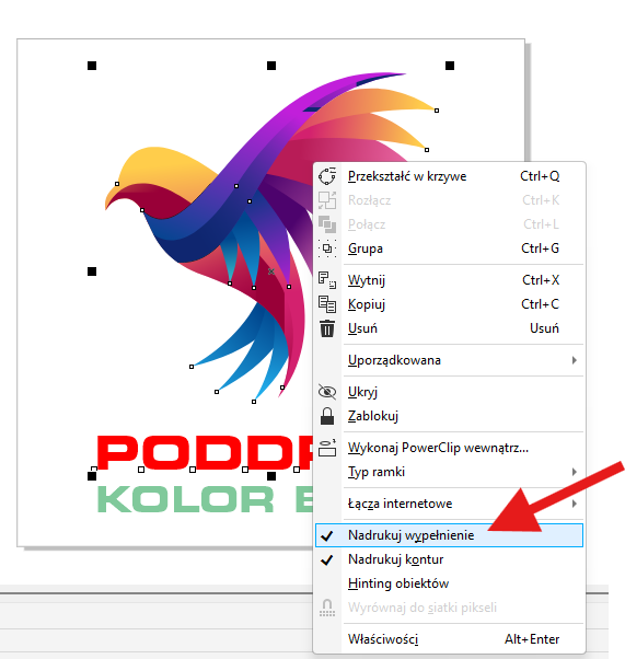 Ustawienie opcji nadrukowania / overprint w Corel Draw