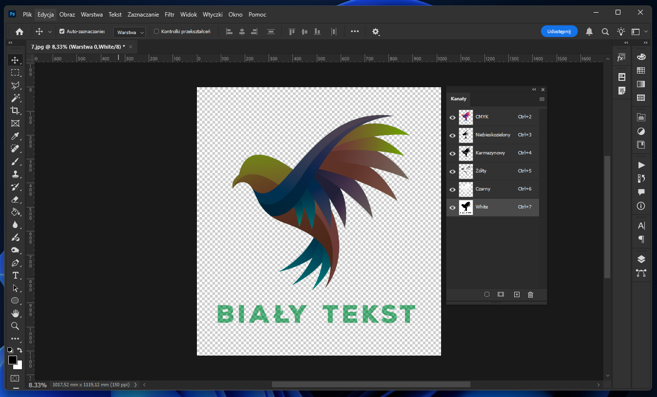 Gotowy plik z białym poddrukiem i elementami białymi przygotowany w Photoshopie